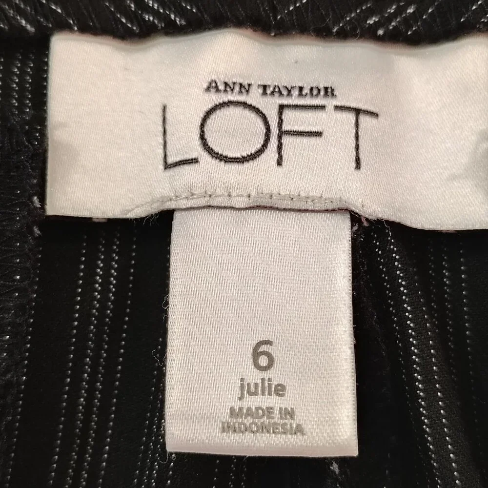 Ann Taylor Loft Julie Trouser Dress Pants Womens Size 6 Pinstripe Wide Leg Black - Picture 7 of 15